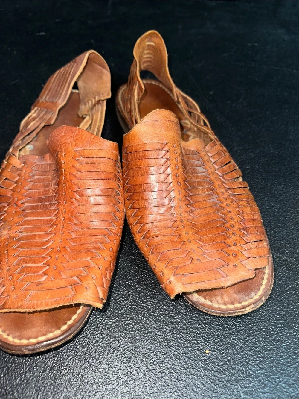 Men's Brown Leather Huarache Sandals - Classic Woven Slip-On M 9